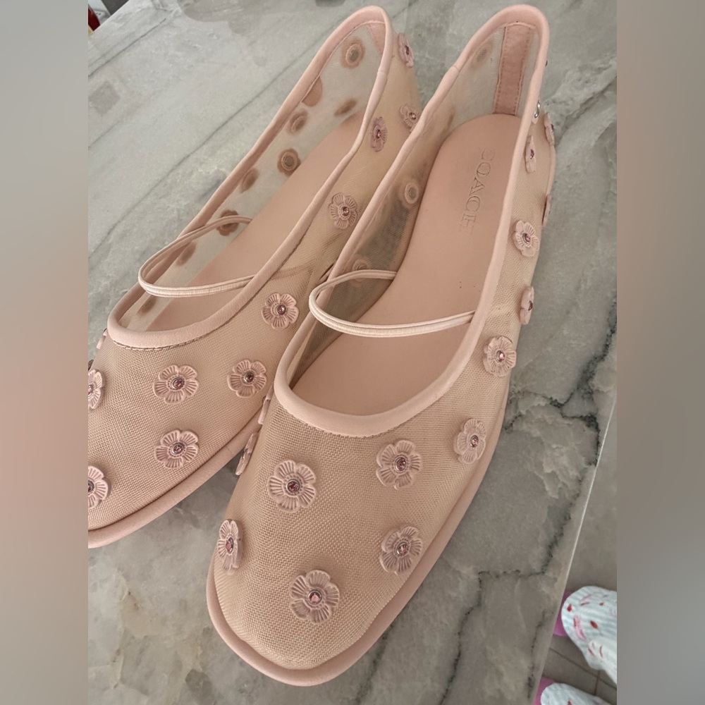 Coach Women's Blush Floral Embellished Flats